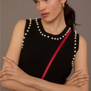 by Anthropologie Pearl Trimmed Black Cropped Sweater Tank SZ S